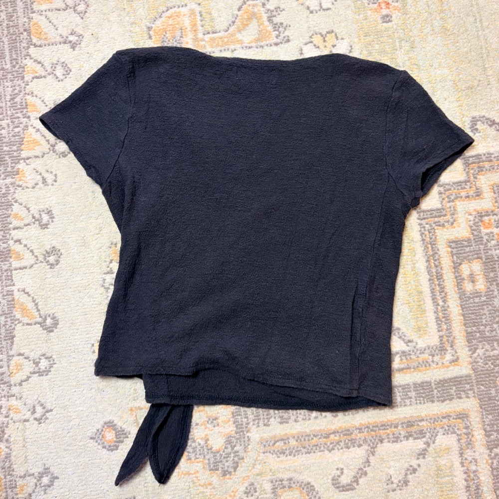 Madewell black cross front tie blouse top tshirt short sleeve xs - Picture 3 of 8